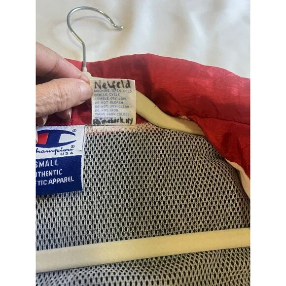 vintage Champion 90s color-block Men’s windbreaker Sz S classic red Black Y2K - Picture 8 of 9